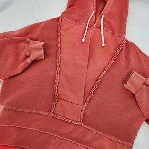 BKE Core Coral Distressed Seam Hoodie Womens Medium Oversized Sweatshirt